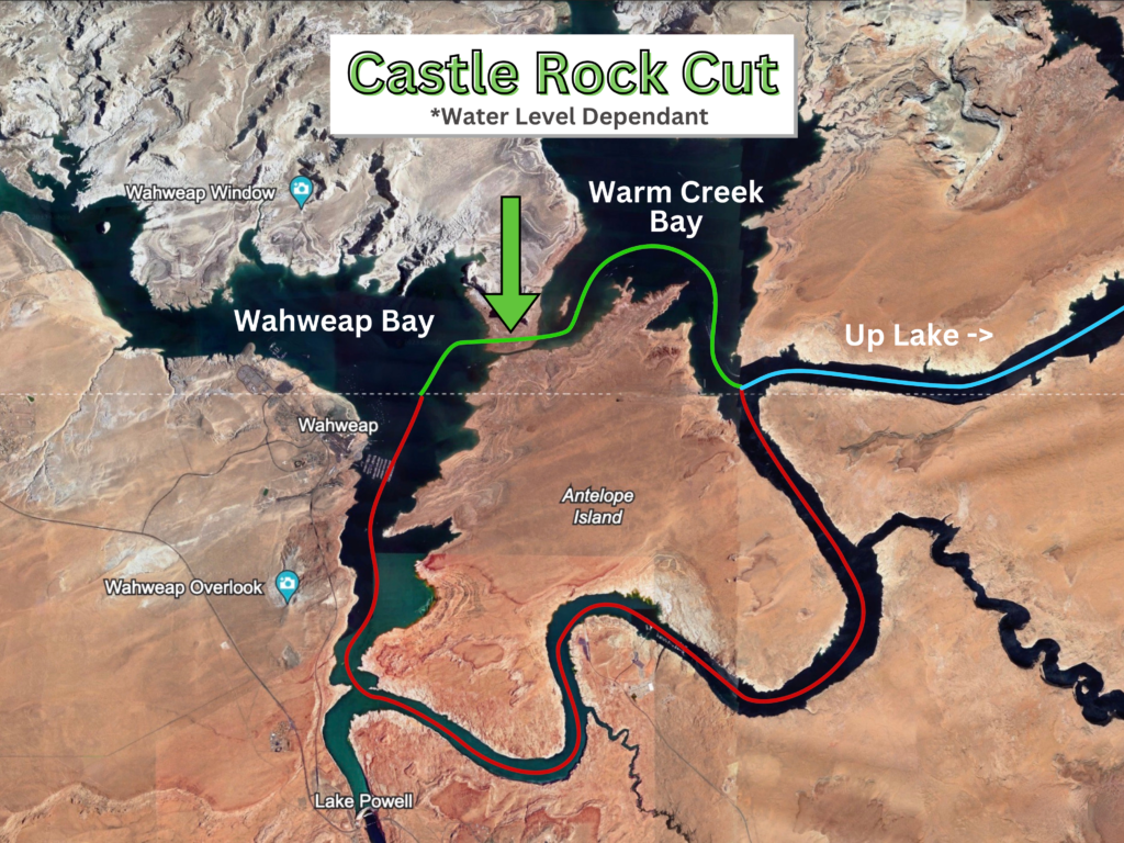 Map showing the Castle Rock Cut at Lake Powell