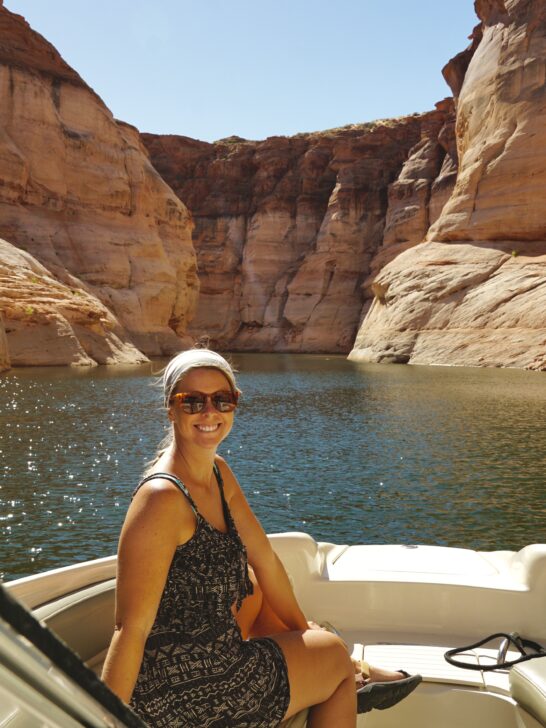 Emily boating through Antelope Canyon