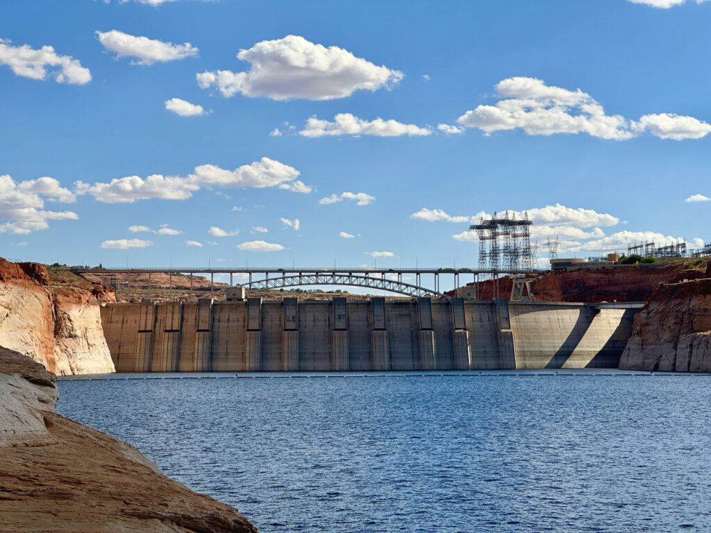 The Glen Canyon Dam viewed from the lake side.