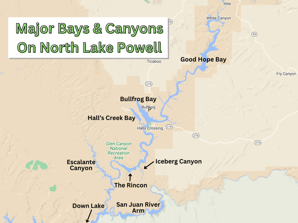 Major bays & canyons of Lake Powell North