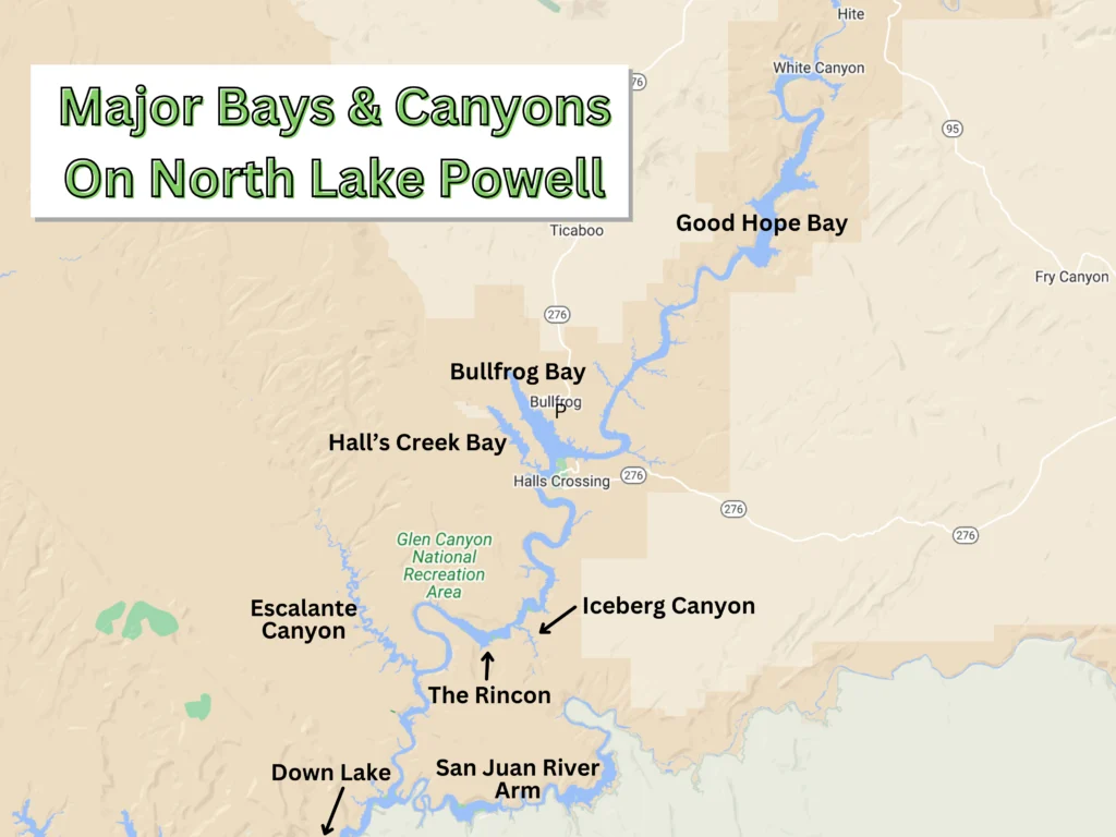 Major bays & canyons of Lake Powell North