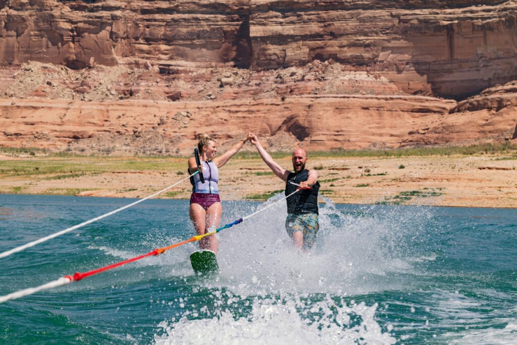 Jake & Emily waterskiing together