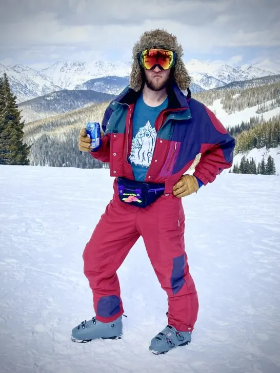 Jake sporting a vintage onsie at Vail is a vibe in the spring