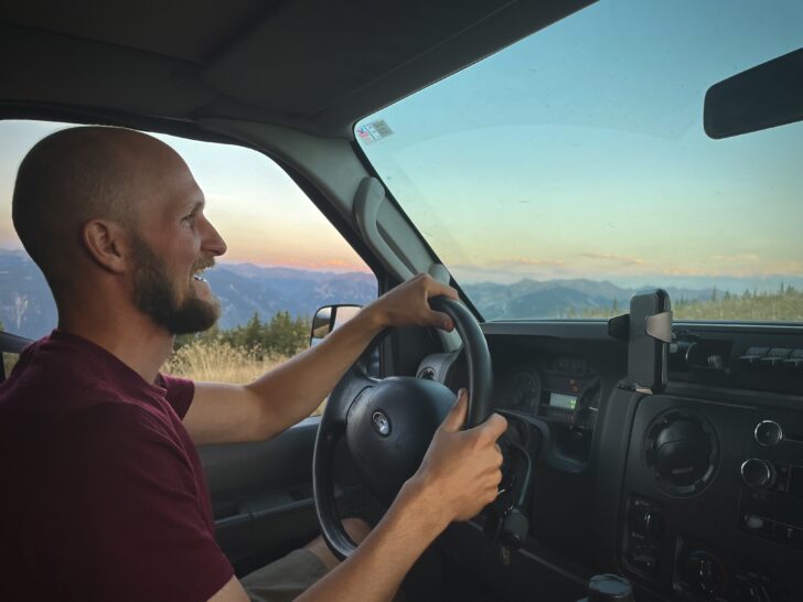 Jake Junda driving a campervan