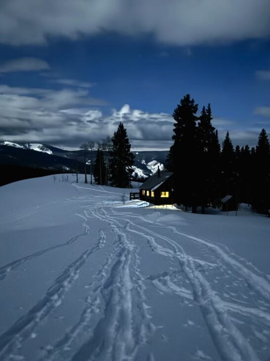 Night skiing on a Ski hut trip in Colorado
