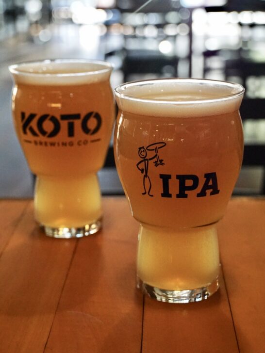 two IPA's with great sun reflection at Koto Brewing Co