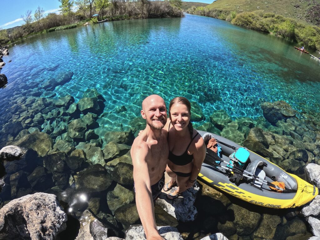 Jake & Emily posing at the Blue Heart Springs