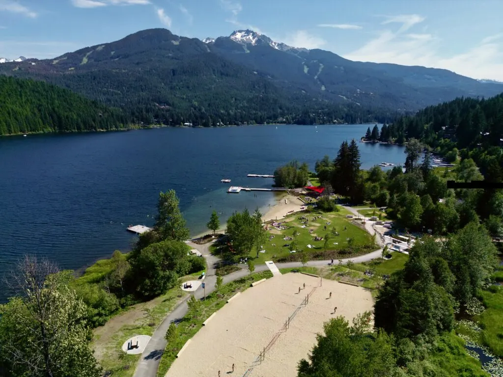 an aerial view above Rainbow Park in Whistler, BC