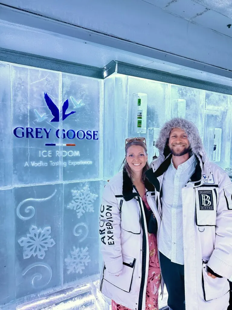 Jake & Emily posing in the Grey Goose Ice Room