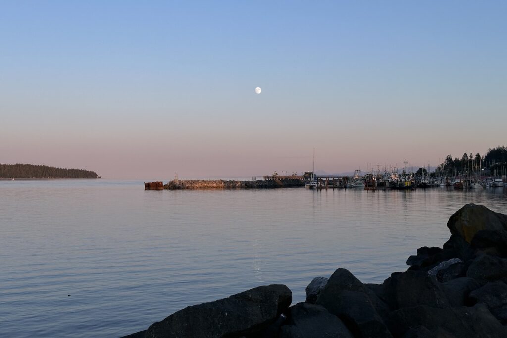 Sunset over the harbor in Campbell River