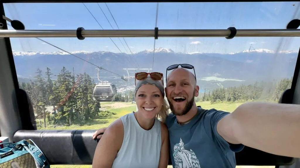 Jake and Emily doing a selfie in the Whistler Blackcomb Gondola