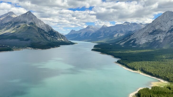 view from the helicopter on Assiniboine Lodge to Mt. Shark