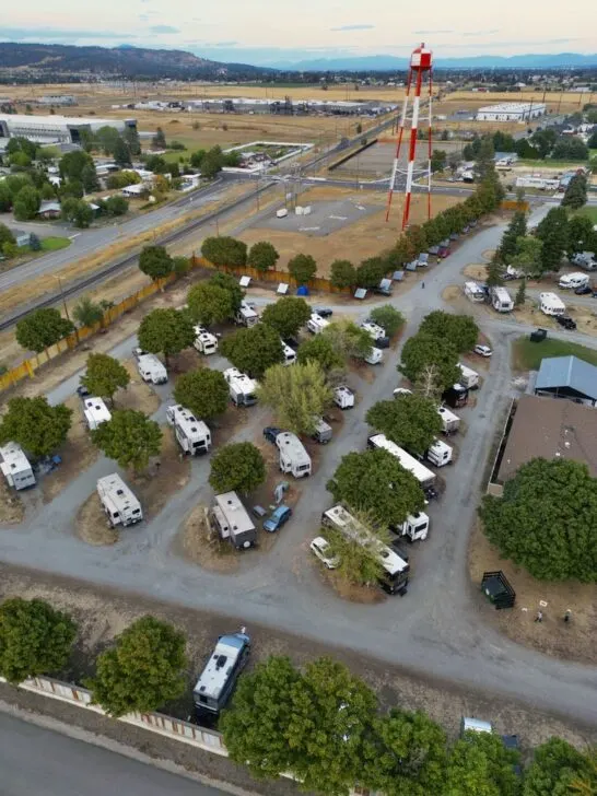 Aerial View of Spokane KOA Journey from back corner