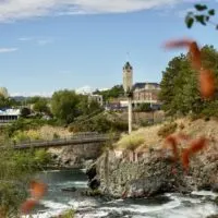 a view of the upper Spokane Falls suspension bridge