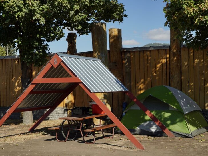 the tent sites, offering an A-Frame shelter at the Spokane KOA 