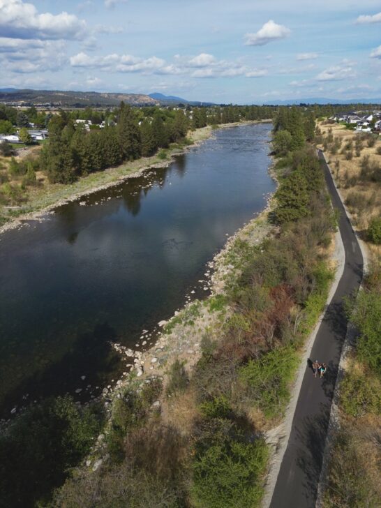 an aerial view of the Centennial Trail just a short 5-min drive from the Spokane KOA Journey