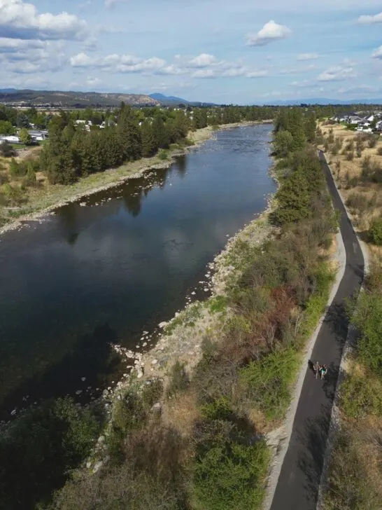 an aerial view of the Centennial Trail just a short 5-min drive from the Spokane KOA Journey