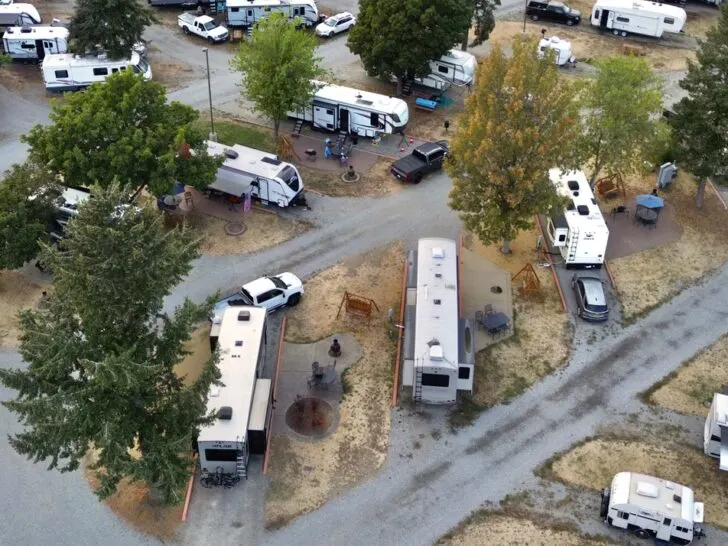 an aerial view of the Premium RV Spots At Spokane KOA Journey