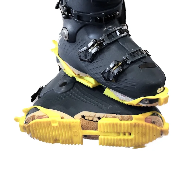 SkiSkootys are a traction device that makes it easier to walk in ski boots.