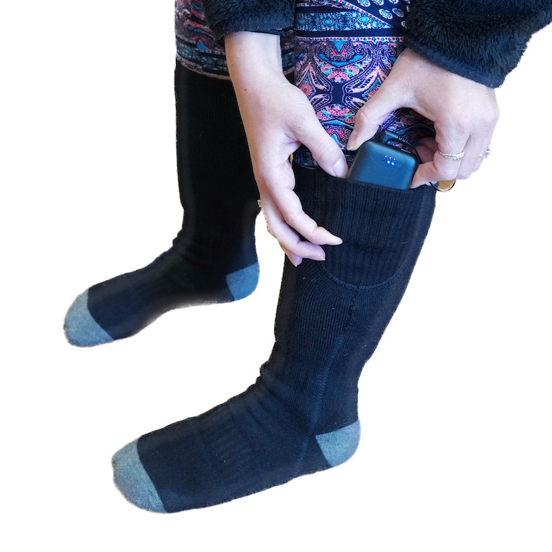 Heated socks are a luxury item that keeps your feet warm.