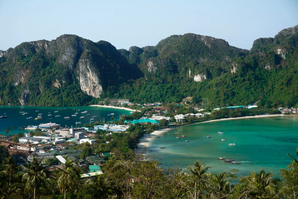 an aerial view of Phi Phi from the viewpoint