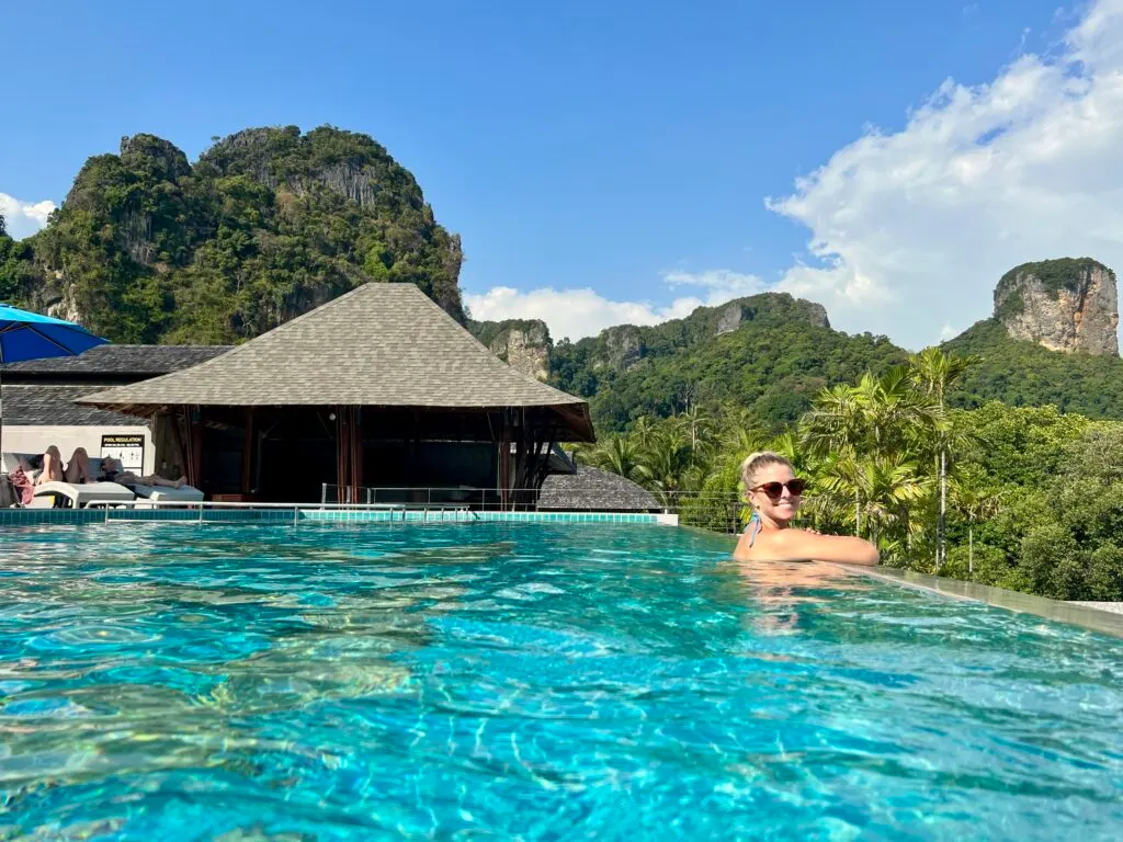 emily relaxing in the upper pool at Railay princess Resort & Spa