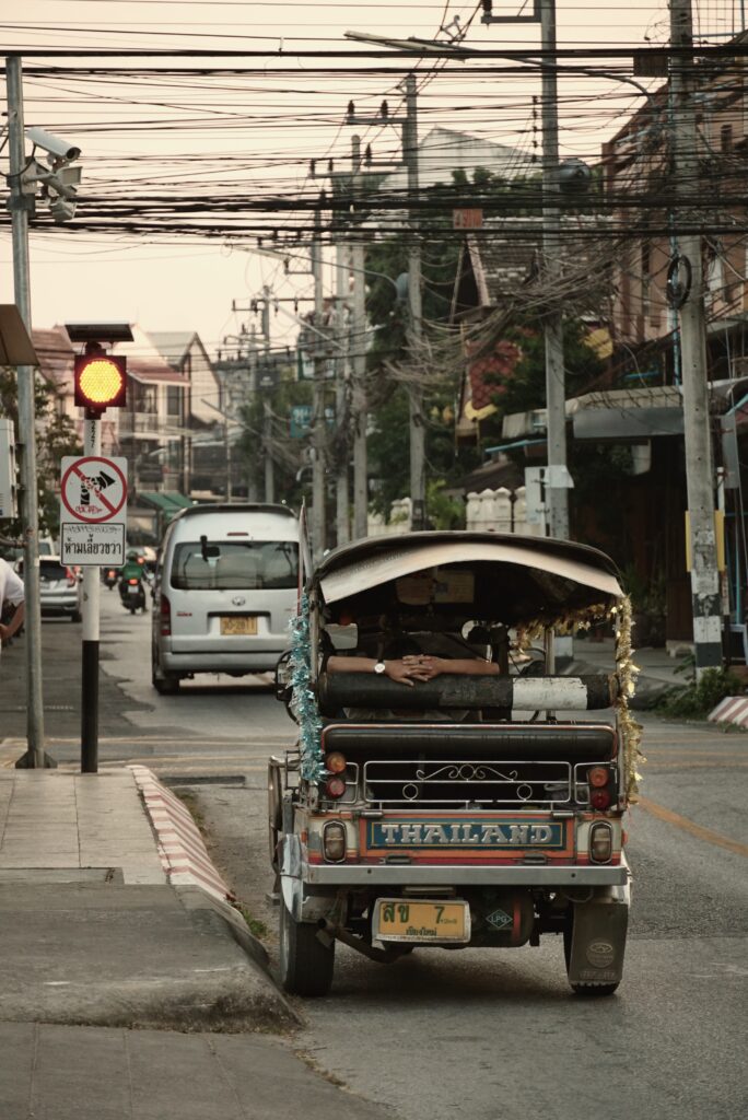 A typical 3-wheeled Tuk Tuk in Chiang Mai.