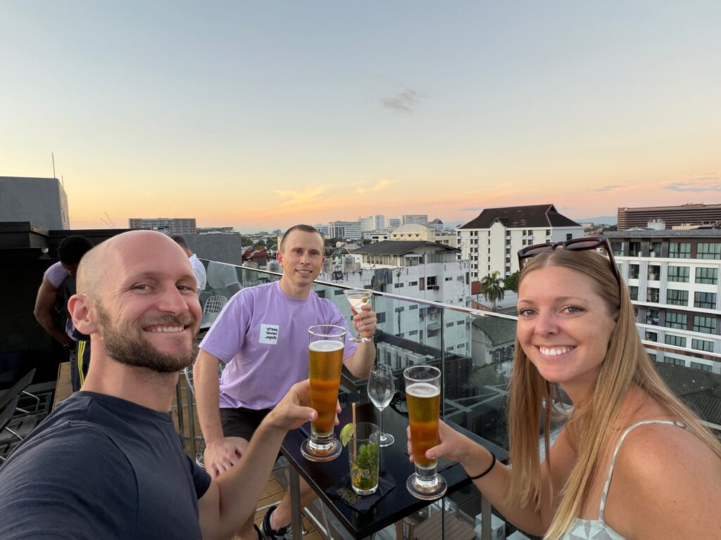 Enjoying drinks at Arise Rooftop